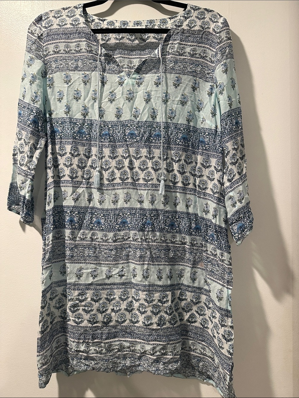 J. Jill Light Blue & Navy Floral Stripe Long Sleeve Tunic